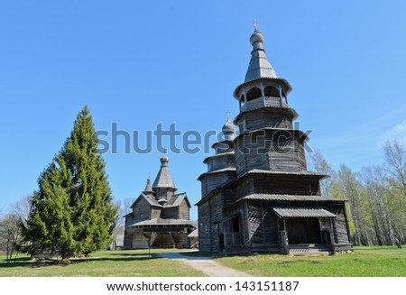 Wooden church in Vitoslavlitsy Museum of Wooden Architecture in Veliky Novgorod, Russia