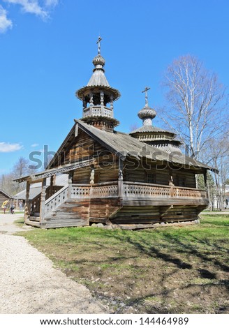 Wooden church in Vitoslavlitsy Museum of Wooden Architecture in Veliky Novgorod, Russia