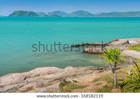 Tropical beach rock shore, Thailand
