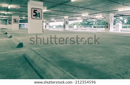 Indoor empty parking lot in retro style