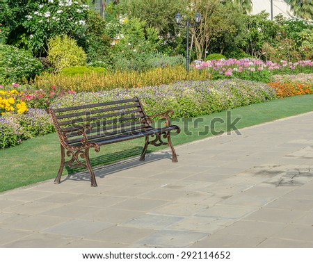 Metal garden bench in the garden