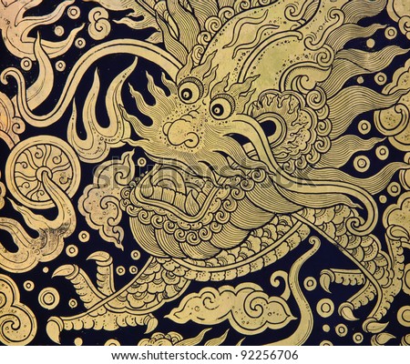 Chinese dragon in Thai style art on temple\'s door