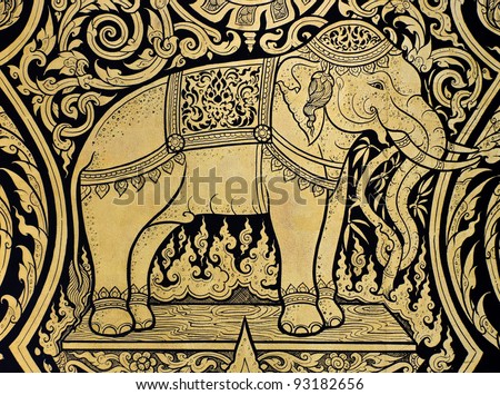 Elephant painting in tradition Thai style
