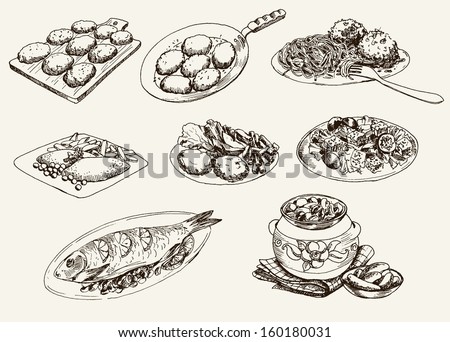 main dishes. set of vector sketches
