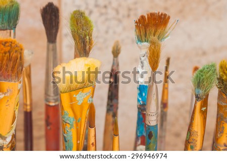 oil paints and brushes can be used as background