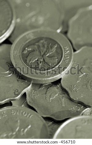 Macro of a pile of Hong Kong money in coins