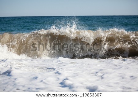 Sea wave rolls on beach on a summer day