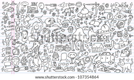 Notebook Doodle Clip art Design Elements Mega Vector Illustration Set