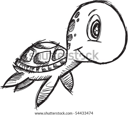 Doodle Sketchy Sea Turtle Vector Illustration - 54433474 : Shutterstock