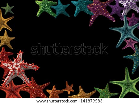 Full spectrum of starfish isolated on a Black background in a full frame layout