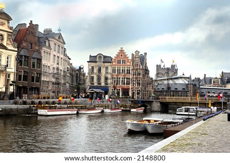 Nice view of Ghent Marina with boats and people