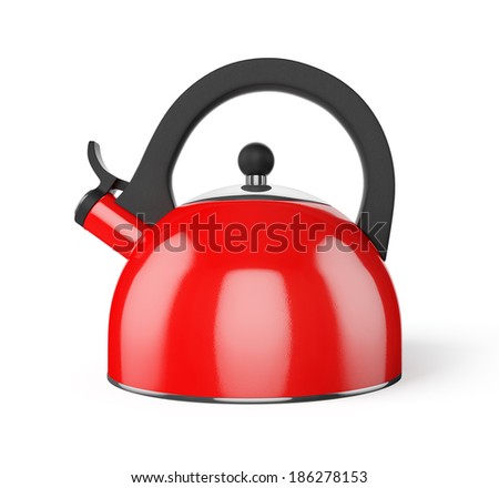 Red stovetop  whistling kettle isolated on white background