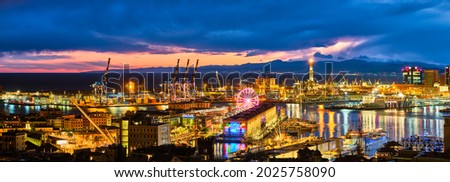 Evening view of Genoa (Genova) port, Italy with port cranes and industrial zone. Genoa, Italy ストックフォト © 