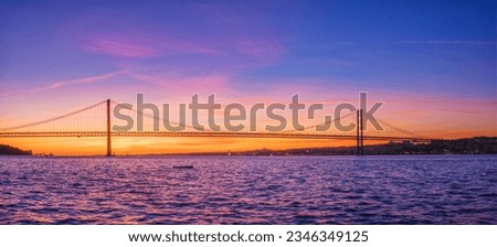 Similar – Foto Bild Ponte 25 de Abril Brücke in Lissabon während Sonnenuntergang mit Schiff und Jesus-Denkmal, bewölkten Himmel portugal