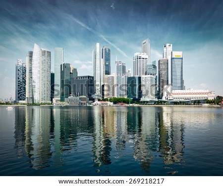 Singapore city skyline of business district downtown in daytime. Vintage retro effect filtered image of