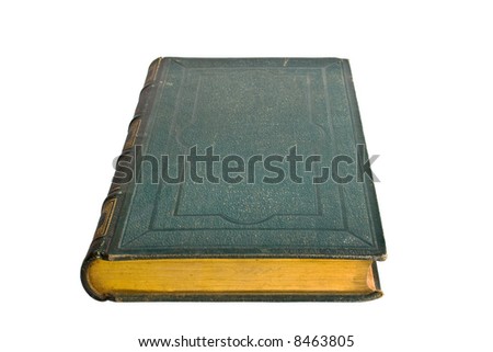 Old green book isolated on white background