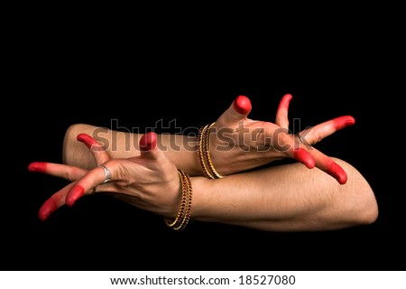 Woman hand showing Avahittha hasta (meaning \