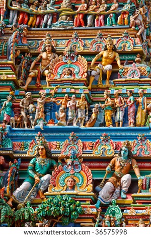 Gopuram (tower) of Hindu temple  Kapaleeshwarar., Chennai, Tamil Nadu, India