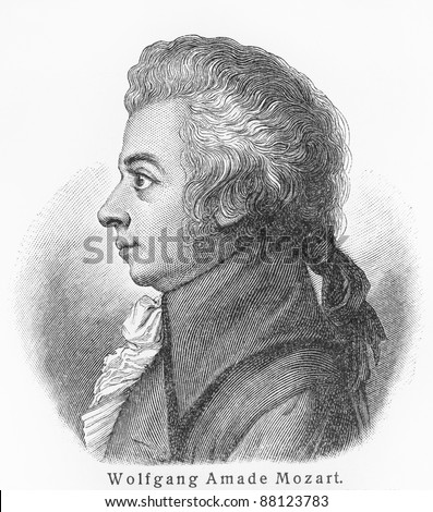 Wolfgang Amadeus Mozart - Picture from Meyers Lexicon books written in German language. Collection of 21 volumes published  between 1905 and 1909.