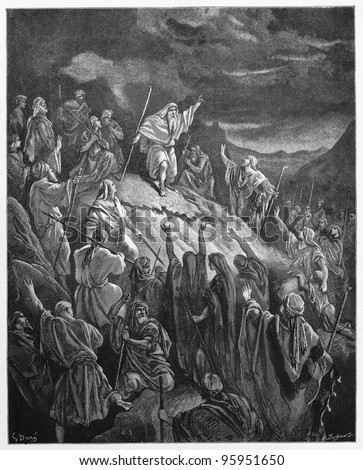 Mattathias Appealing to the Jewish Refugees - Picture from The Holy Scriptures, Old and New Testaments books collection published in 1885, Stuttgart-Germany. Drawings by Gustave Dore.