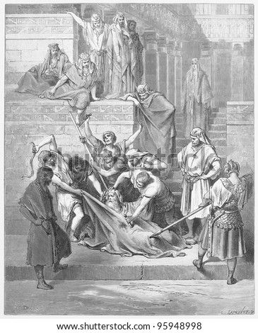 The Martyrdom of Eleazar the Scribe - Picture from The Holy Scriptures, Old and New Testaments books collection published in 1885, Stuttgart-Germany. Drawings by Gustave Dore.