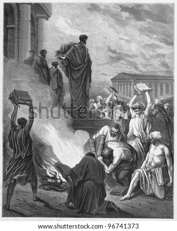 Paul Preaches at Ephesus - Picture from The Holy Scriptures, Old and New Testaments books collection published in 1885, Stuttgart-Germany. Drawings by Gustave Dore.