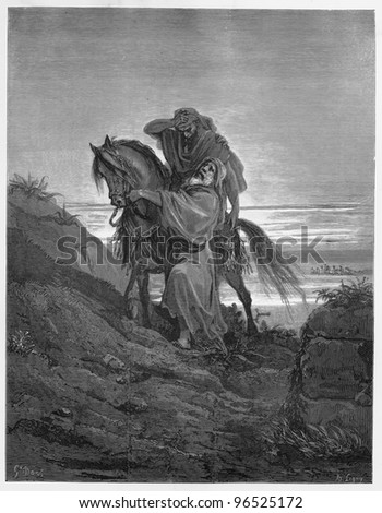 The Good Samaritan - Picture from The Holy Scriptures, Old and New Testaments books collection published in 1885, Stuttgart-Germany. Drawings by Gustave Dore.