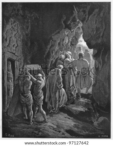 Burial of Sarah - Picture from The Holy Scriptures, Old and New Testaments books collection published in 1885, Stuttgart-Germany. Drawings by Gustave Dore.