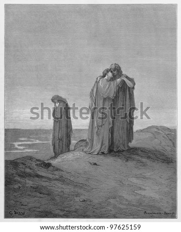 Ruth declares her love for her mother-in-law  - Picture from The Holy Scriptures, Old and New Testaments books collection published in 1885, Stuttgart-Germany. Drawings by Gustave Dore.