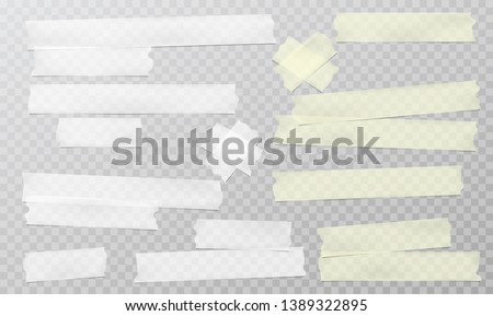 Yellow and white adhesive, sticky, masking, duct tape strips for text are on squared gray background. Vector illustration