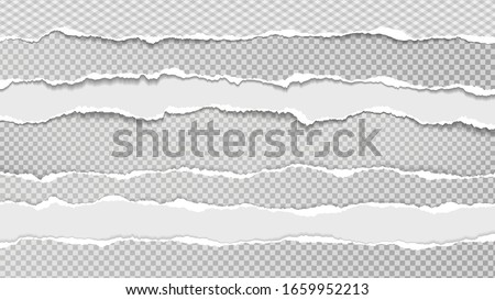 Torn, ripped pieces of white and grey paper with soft shadow are on grey squared background for text. Vector illustration ストックフォト © 