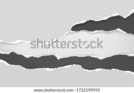 Pieces of torn black and white squared paper with soft shadow stuck on white background. Vector illustration