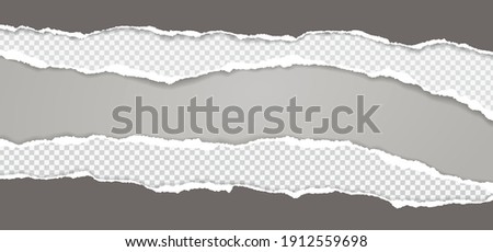 Pieces of torn, ripped dark and squared paper with soft shadow are on grey background for text. Vector illustration