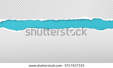 Torn, ripped white and squared paper strips with soft shadow are on turquoise background for text. Vector illustration