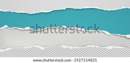 Pieces of torn, ripped white and turquoise paper with soft shadow are on squared, transparent background for text. Vector illustration
