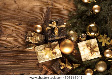 christmas decoration christmas presents in boxes on a wooden background with copy space golden - Decorative Christmas Boxes christmas decoration christmas presents in boxes on a wooden background with copy space golden - Decorative Christmas Boxes