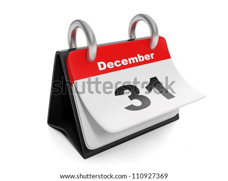 3d illustration: New Year items. Calendar turns the page on December 31