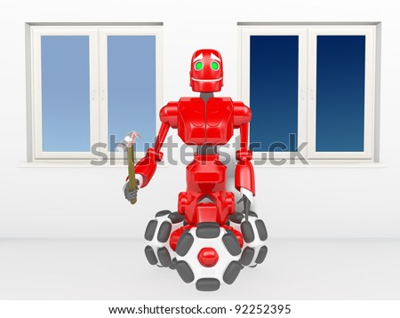The red robot inserts the window