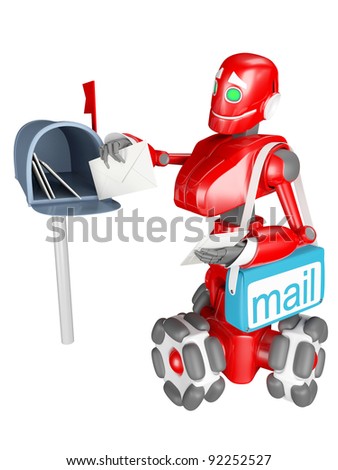 The red robot delivers the mail