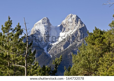 El Pedraforca with snow in winter. Is a Catalonian mythic and magic mountain - pyrenee zone - (Spain)