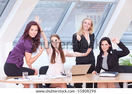 female boss and her workers are excited of their deliverables