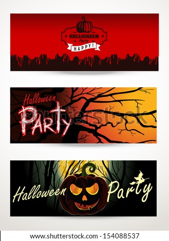 Halloween party. Poster happy holiday. Set of flyers for a holiday, invitation, bloody style, pumpkin
