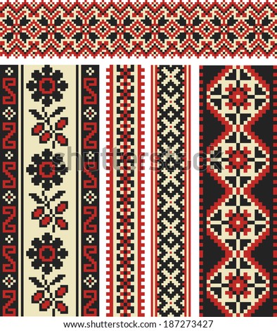 Ukrainian Ethnic Seamless Ornament-Pixel Pattern. Tape Of Flower ...