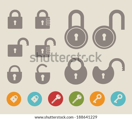 Set of lock  icons and keys. Vector illustration.