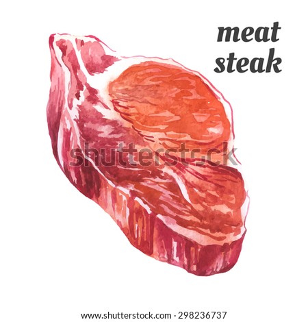 Vector illustration with watercolor food.  Watercolor picture of a painting technique.  Raw beef steak.