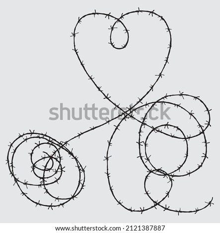 Hand drawn barbed wire hank tangled in heart shape Stock fotó © 