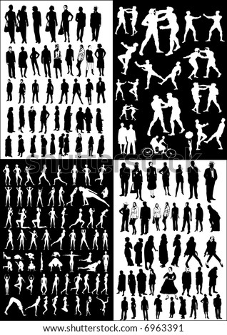 collection of  people vectors  silhouettes - black&white