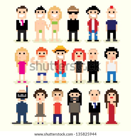 Set Of Different Pixel People, Vector Illustration - 135825944 ...