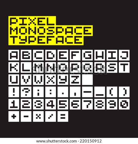 Pixel art monospace alphabet, numbers and symbols