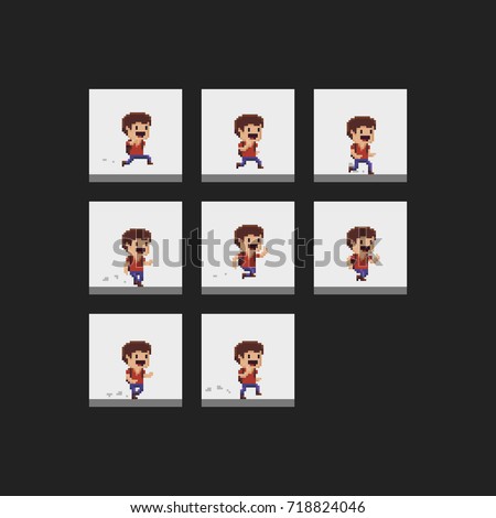 Pixel art male character run animation frames